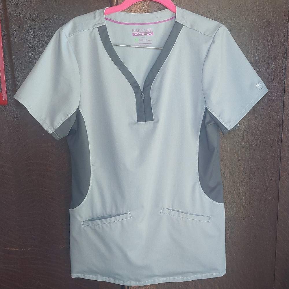 Healing Hands Purple and Gray Scrub Top